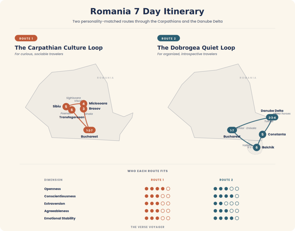 Romania 7 days itinerary alternative routes based on personality