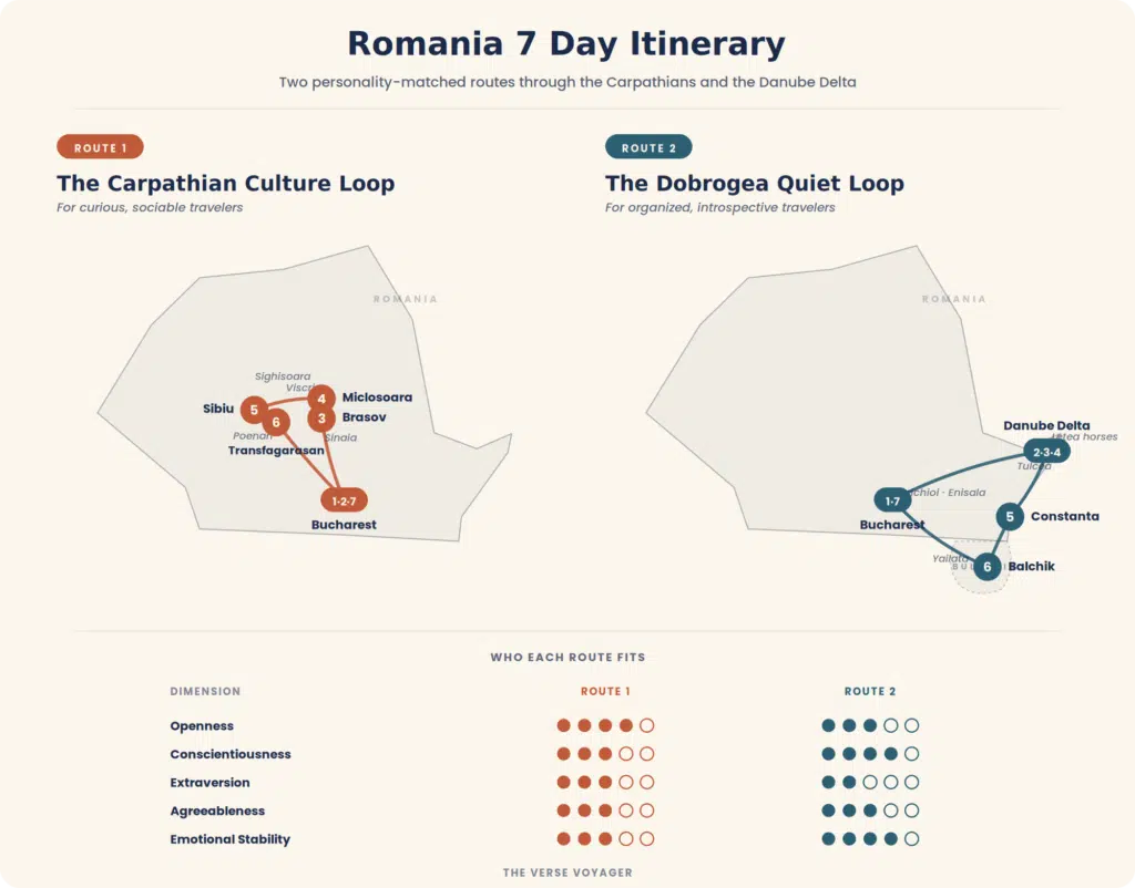 Romania 7 days itinerary alternative routes based on personality